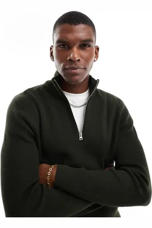 Only & Sons Ribbed half zip jumper in dark