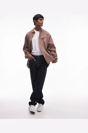 Topman Long sleeve oversized shirt in washed brown