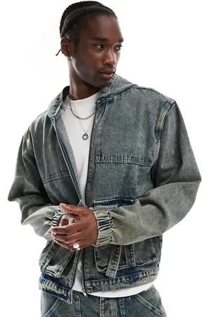 Liquor N Poker Textured denim jacket co-ord in stone wash