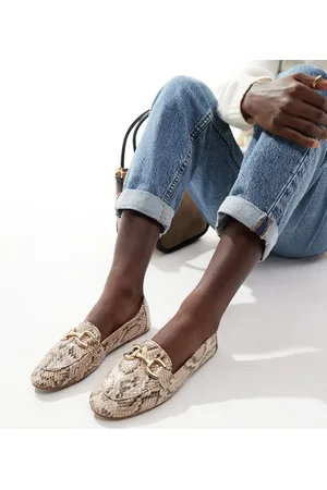 London Rebel Nori snaffle trim flat shoes in snake