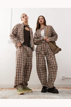 Reclaimed Unisex check print barrel leg trouser co-ord