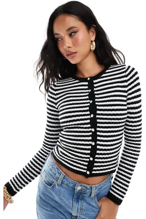 In The Style Fitted button through cardigan in mono stripe