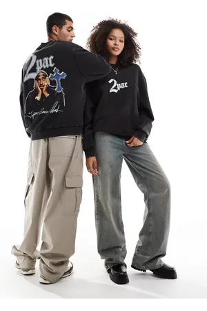 ASOS Unisex oversized license sweatshirt with Tupac prints in washed