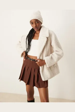 New Look Short borg coat in off