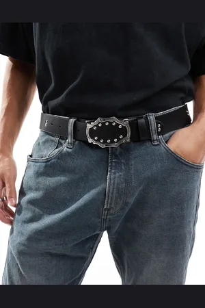ASOS Faux leather embossed belt with statement buckle and studs in