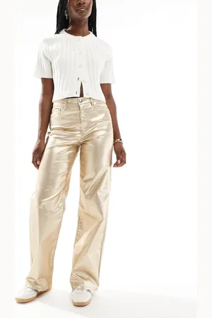 ONLY Jucy high waisted wide leg jeans in metalic