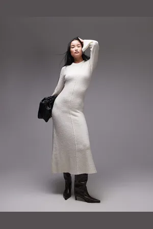 Topshop Knitted boucle maxi dress in oat