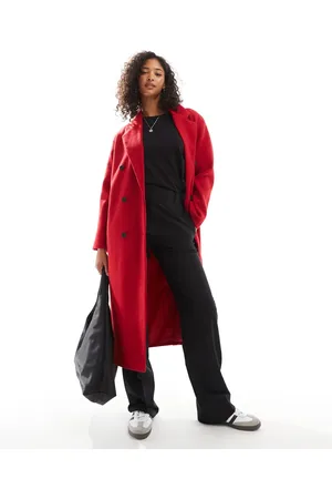 Pull&Bear Long tailored wool look coat in deep