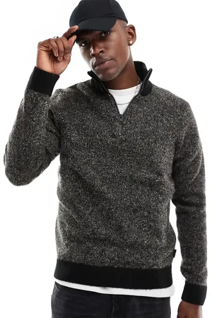 JACK & JONES Half zip knitted jumper with neps in & beige