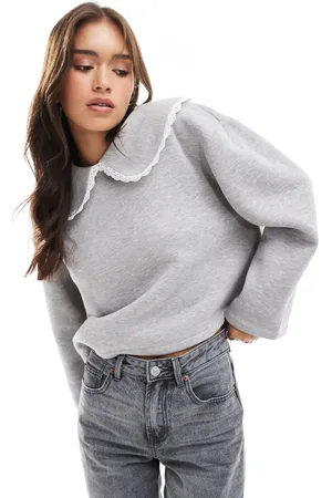 ASOS Lace collar sweat in light marl