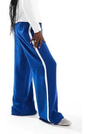 ASOS Contrast stripe wide leg trouser in blue