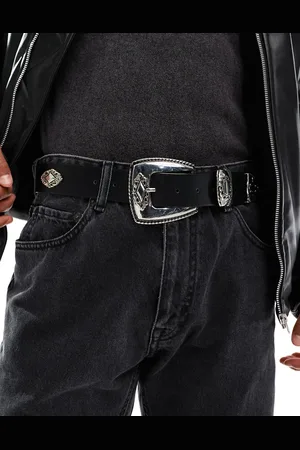 ASOS Faux leather belt with western buckle and metal details in
