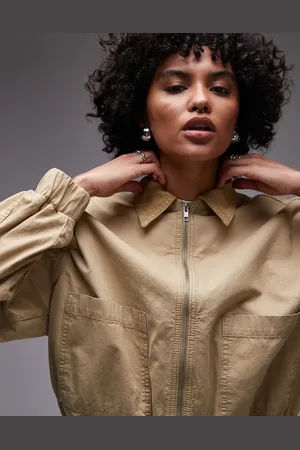 Topshop Cotton bomber jacket with cord collar in tan