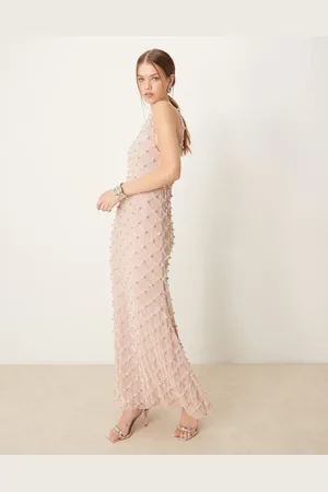 ASOS Racer embellished maxi dress with open back in taupe