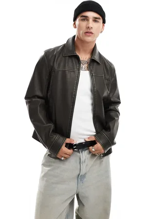 ASOS Faux leather harrington jacket with seam details in