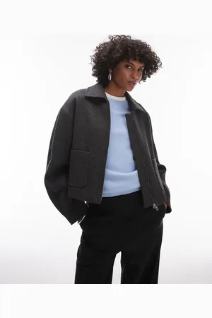 MANGO Zip down wool jacket in dark