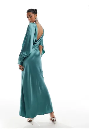 & OTHER STORIES Satin long sleeve maxi dress with drape back in