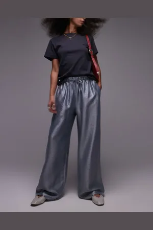 Topshop Textured satin straight leg drawcord trouser in