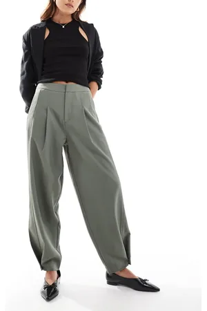 ASOS Button hem barrel tailored trouser in khaki