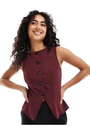 ASOS AOS DESIGN high neck split front waistcoat in burgundy