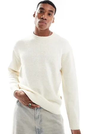 Only & Sons Crew neck textured drop shoulder jumper in cream