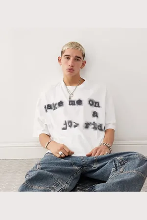 COLLUSION Boxy crop t-shirt in ecru with joyride print