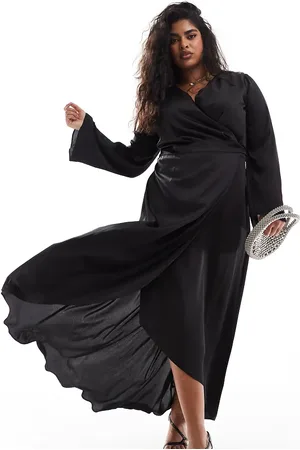 TFNC Satin long sleeve wrap maxi dress in