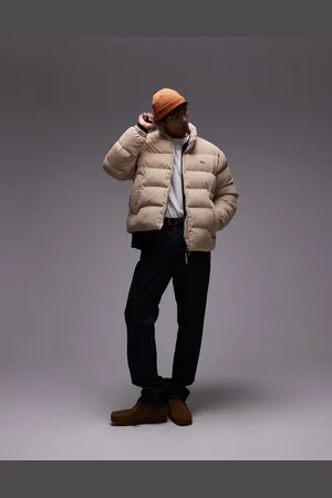 Lacoste Padded cord puffer jacket in beige