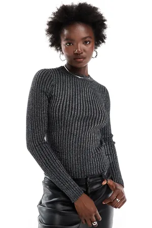 Pieces® Long sleeve ribbed knit top in glitter