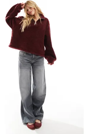 ASOS Borg quarter zip through fleece in burgundy