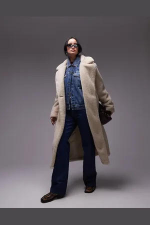 Topshop Longline chuck on borg coat in cream