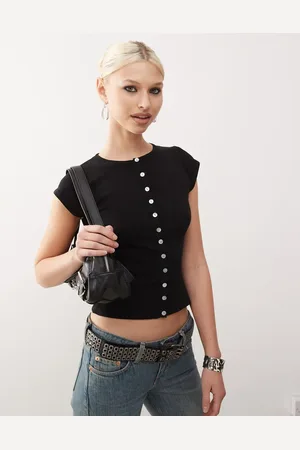 Motel Elmira button through flat knit top in