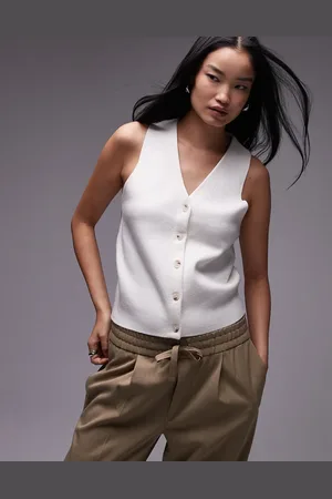 Topshop Knitted compact waistcoat in ivory