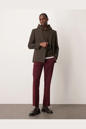 ASOS Smart straight leg trousers in burgundy