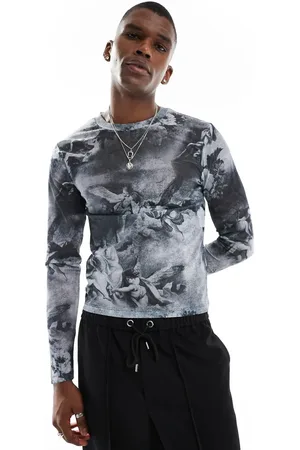 ASOS Muscle fit long sleeve t-shirt in printed mesh