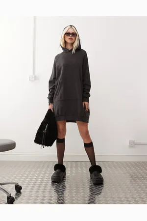 Noisy May Distroyed hoodie dress in charcoal