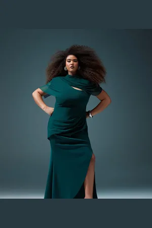 ASOS ASOS DESIGN Curve draped mesh shoulder pad premium maxi dress in forest