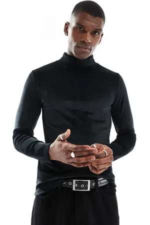 ASOS Muscle fit long sleeve t-shirt with high neck in velour