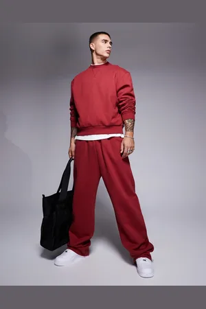 ASOS Premium heavyweight wide leg joggers 400gsm in red