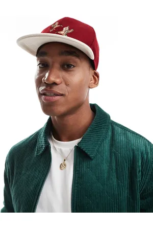 ASOS Cap with contrast peak and bird graphic in burgundy
