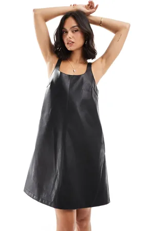 JJXX Faux leather pinafore dress in