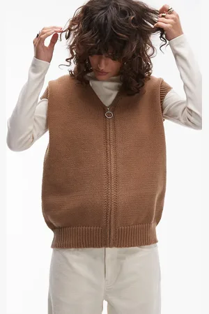 Topshop Oversized zip through tank in tan