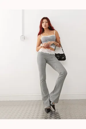 Lioness Low waisted trouser co-ord with lace trim in mono gingham