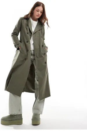Brave Soul Belted coated mac in khaki