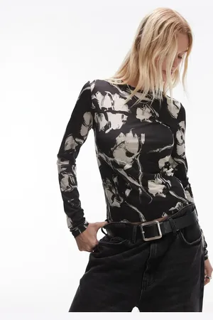 Topshop Long sleeve floral microfibre mono top in