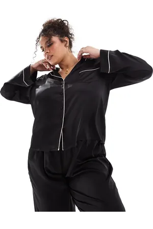 ASOS ASOS DESIGN Curve satin long sleeve shirt & trouser pyjama set in