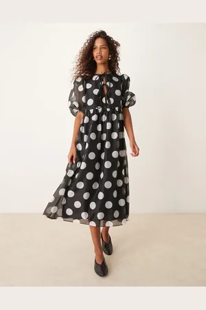 Glamorous Smock dress with puff sleeves in and white polka dot