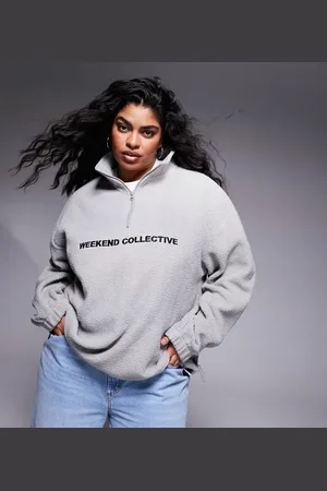 ASOS Weekend Collective Curve half zip borg fleece with logo in marl