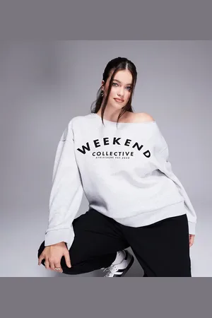 ASOS Weekend Collective Curve relaxed off shoulder sweatshirt in ice marl