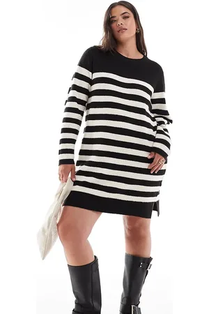 Threadbare Plus midi jumper dress in and white stripe